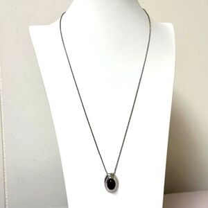 Vintage Signed TRIFARI & Pendant Black Neckace, Tone Silver 24"